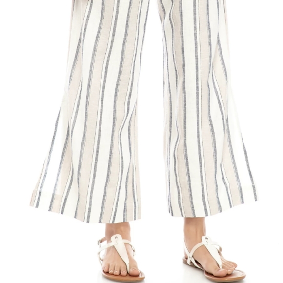 Indigo Rein Paper Bag Pants Linen Vertical Stripes slits on legs - Picture 1 of 14